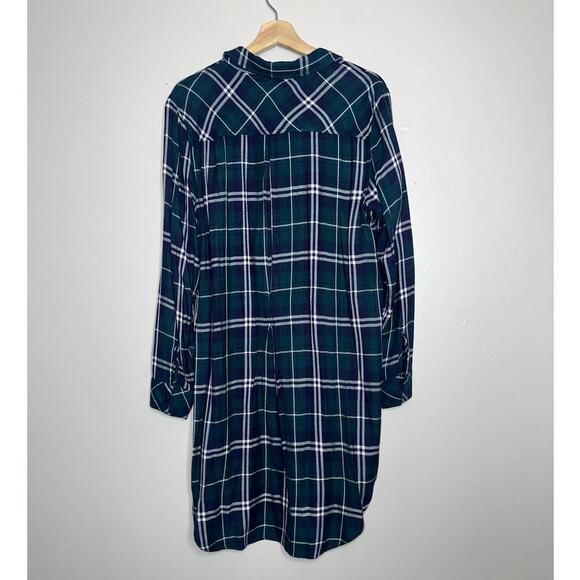 Rails Bianca Flannel Shirt Dress Forest Green Navy Plaid Large Fall Cozy - Picture 5 of 5